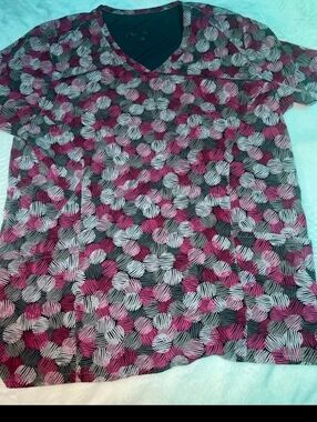 Matrix Mock Wrap Women’s V-Neck Printed Scrub Top - Pink & Grey